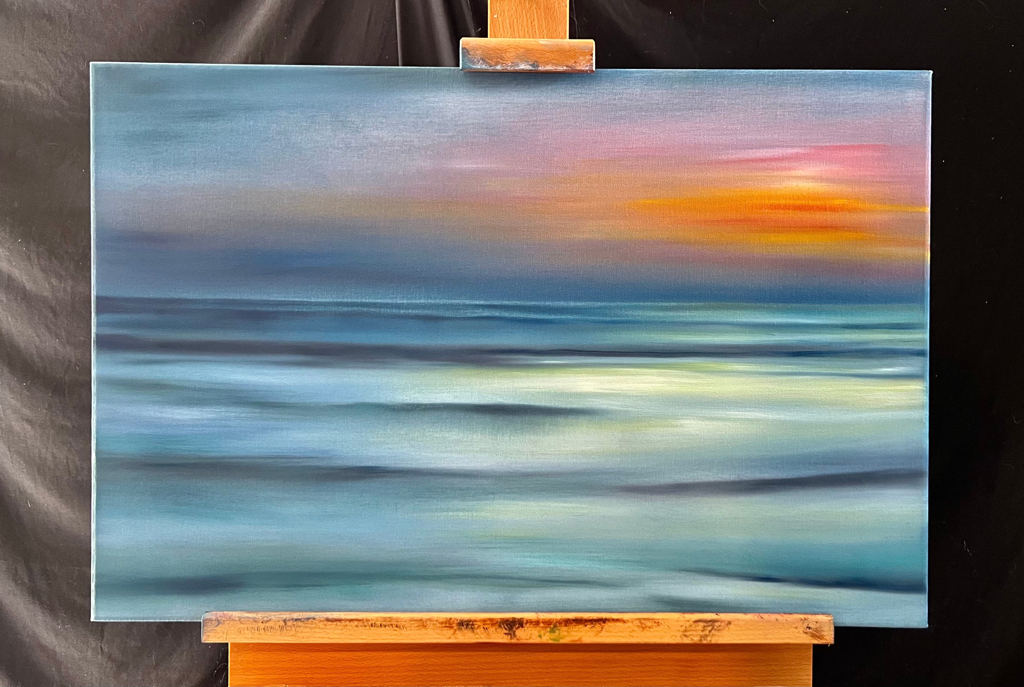 A photo of a painting of an abstract seascape.